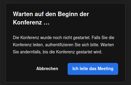 Screenshot von der Anwendung Jitsi bei noch nicht eröffnetem Videokonferenzraum